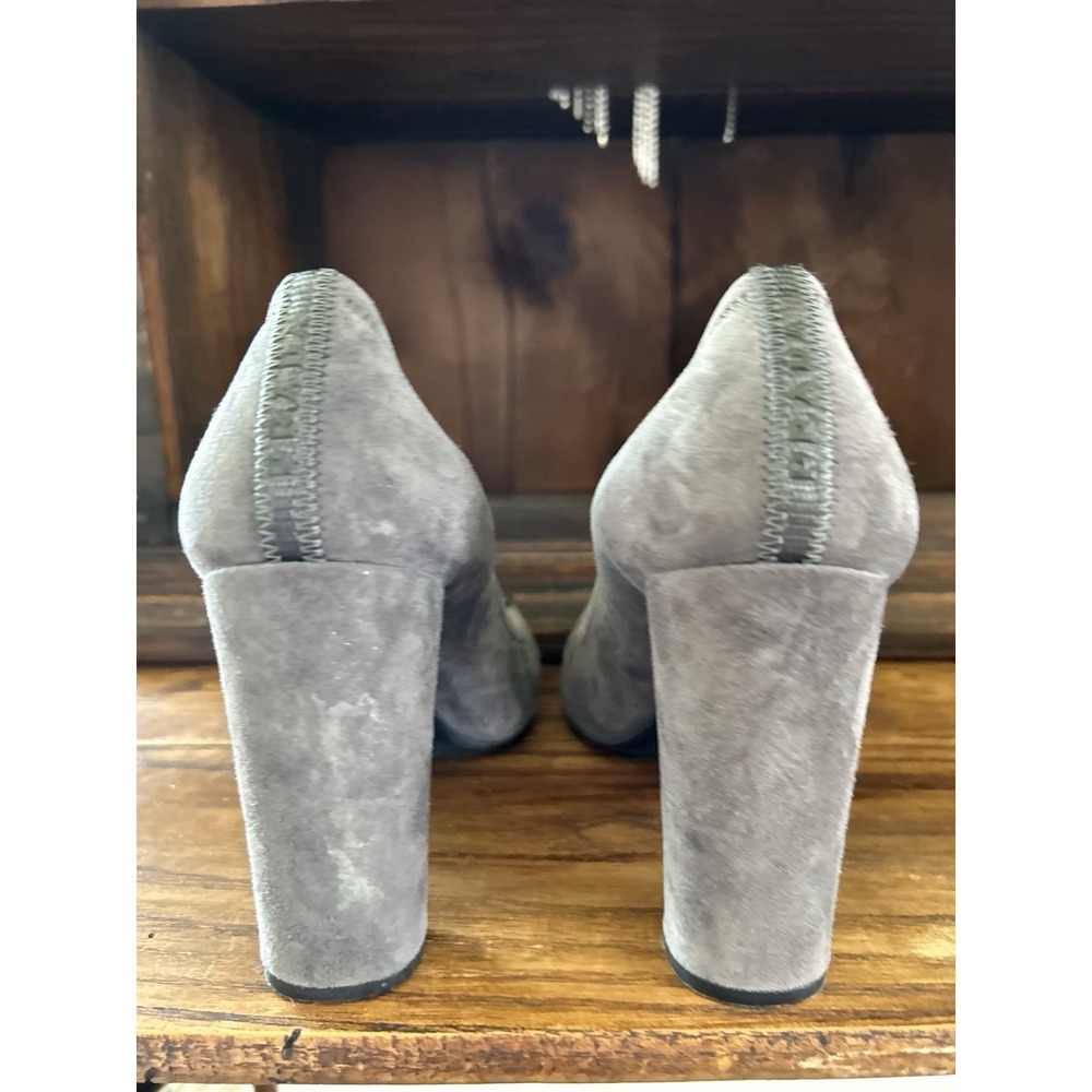 Prada‎ Suede Block Heels Gray Buckle Detail Designer Shoes Size US 7 - Picture 5 of 9